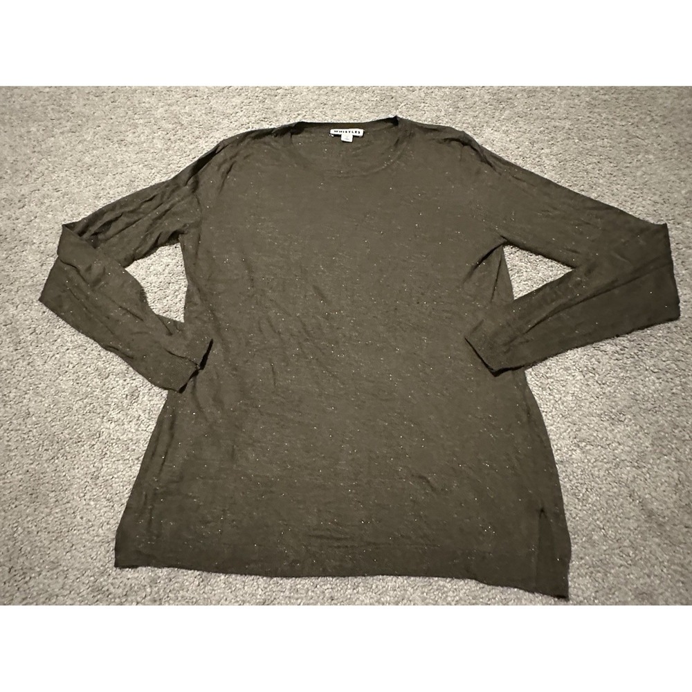 Whistles 8 Annie Sparkle‎ Sweater Knit Crewneck Long Sleeve Olive Green